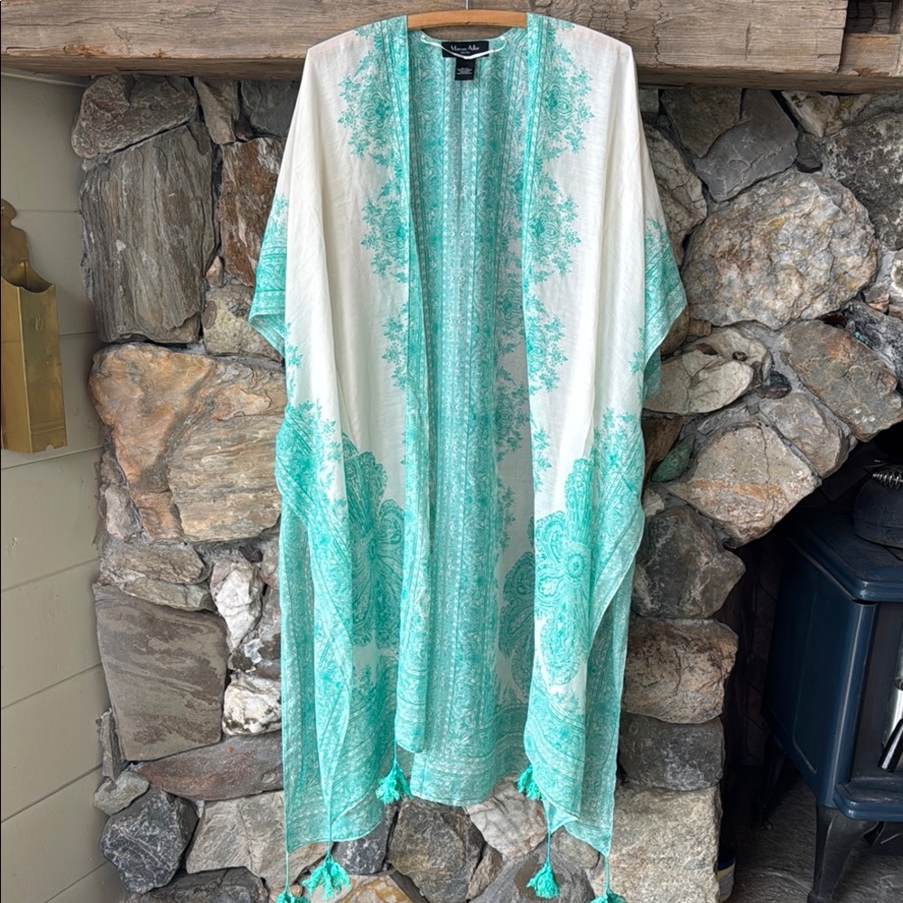 Marcus Adler Beach Kimono Boho Coverup with Tassels Kaftan Duster Onesize